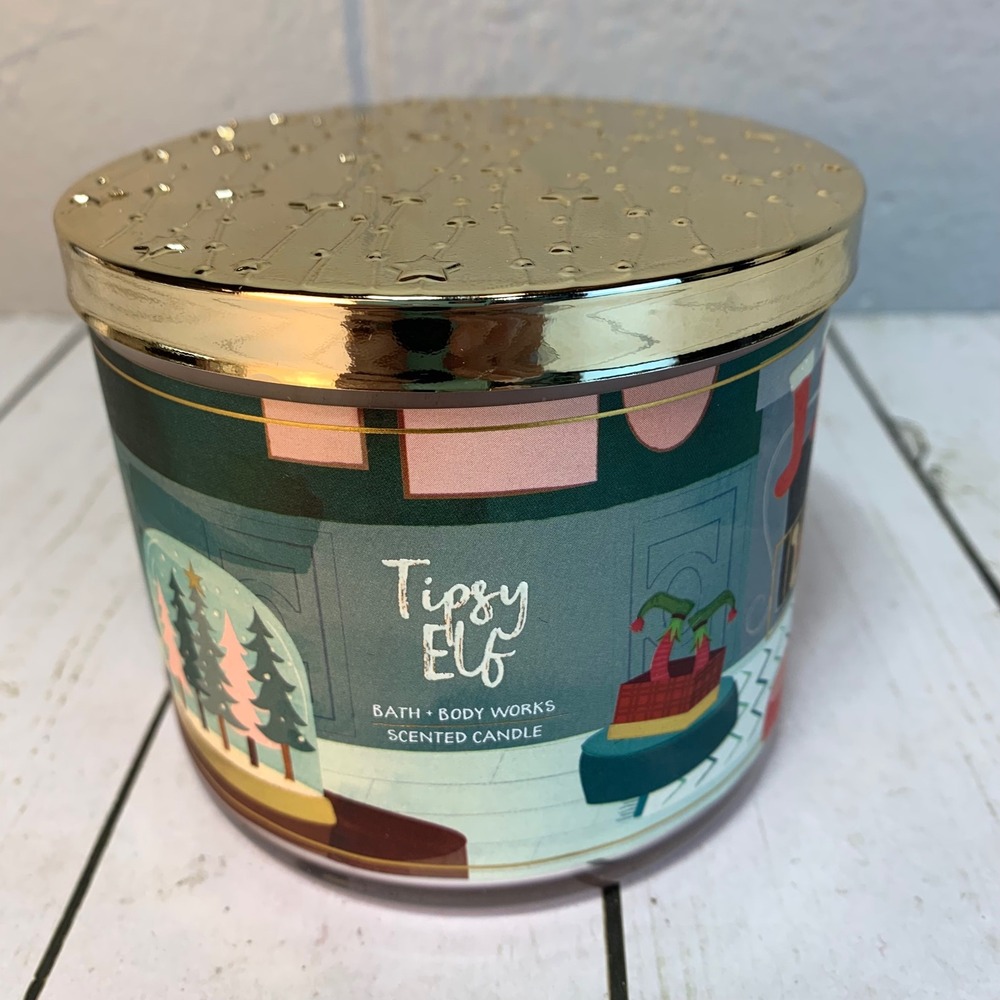 New Bath Body Works 3 Wick Scented Candle Tipsy Elf Vanilla Jolly Nutmeg Rum